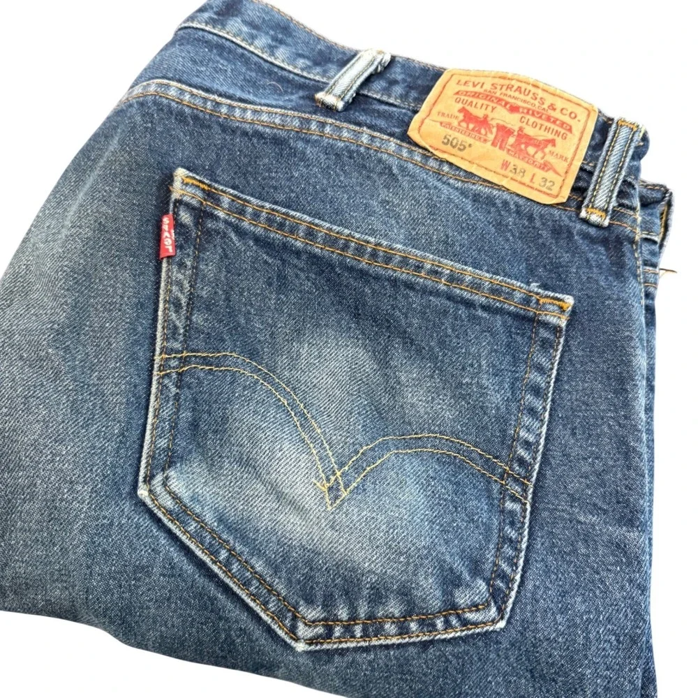 Levis 505 Straight Fit Mens Jeans 38x32 (42x32) Blue Denim 00505-0216